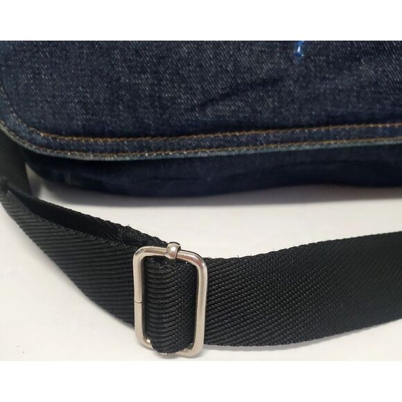 VTG LEI Denim Handbag Y2K Retro Tote Messenger Bag Flap Fold Over w/ ID Card! - Picture 12 of 15